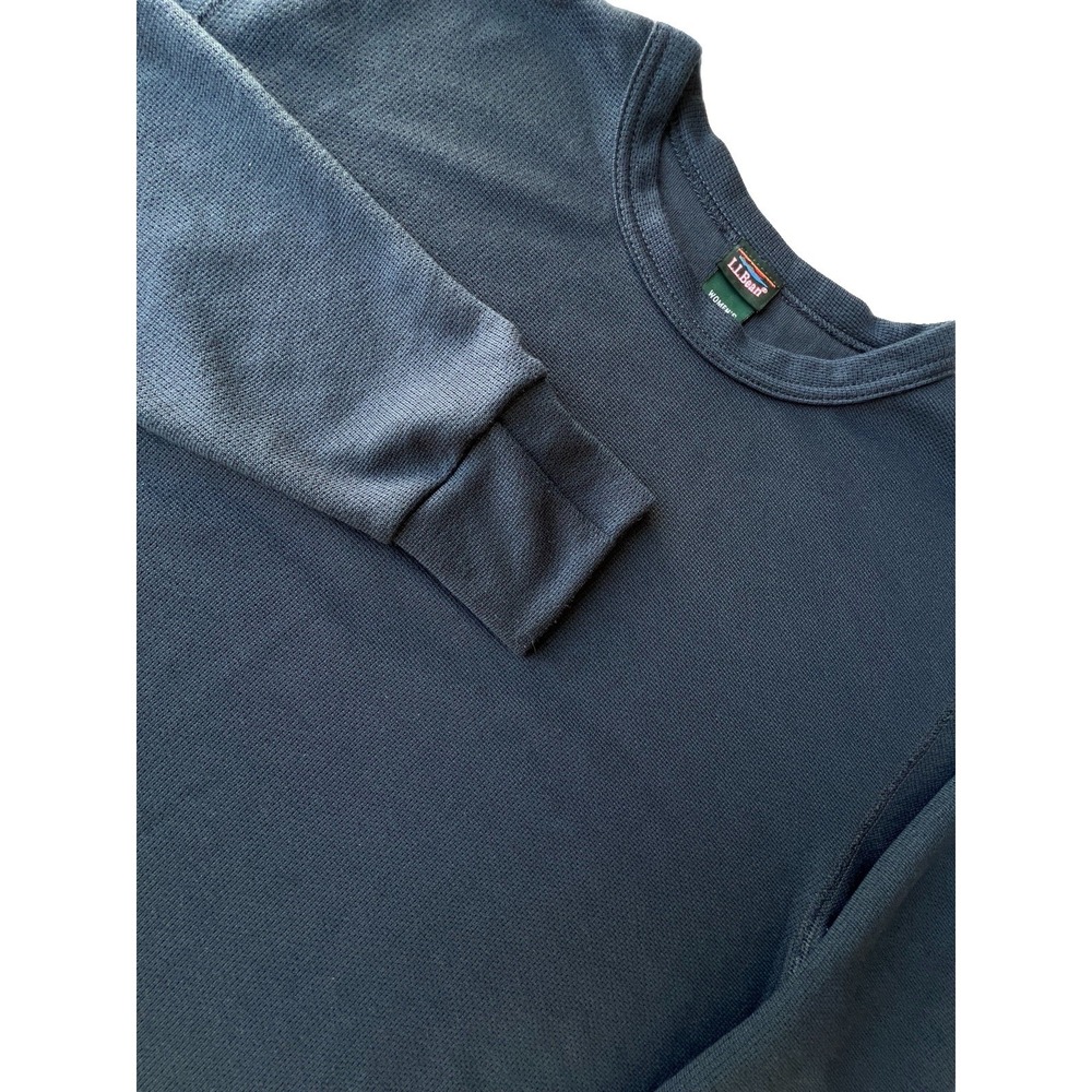 L.L.Bean Thermal Shirt Womens M Navy Blue USA Made Thumbhole Base Layer Vintage
